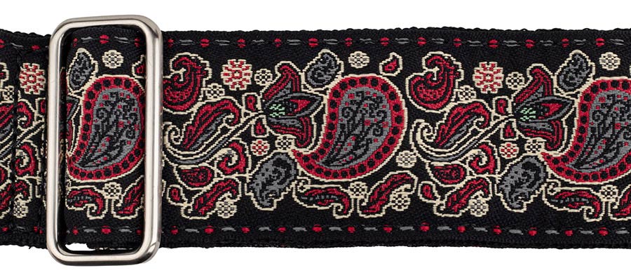 Gaucho GST-196-08 Traditional Series Gitaarband van 5 cm breed jacquardweefsel met leren uiteinden, meerkleurig