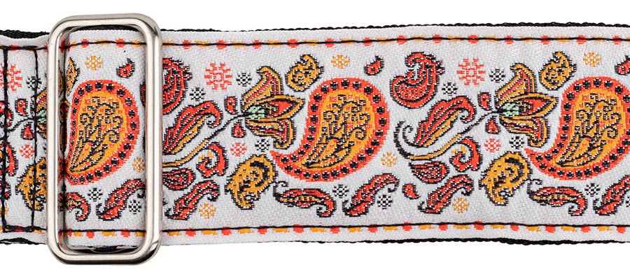 Gaucho GST-196-09 Traditional Series Gitaarband van 5 cm breed jacquardweefsel met leren uiteinden, meerkleurig