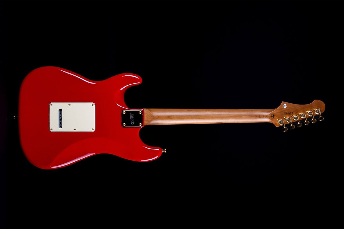 JET Guitars JS-380 RD G – elektrische gitaar – S-'plus' stijl SSS Alnico V Goud hardware Rood/ palissander toets