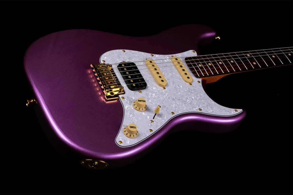 JET Guitars JS-480 VI G – elektrische gitaar – S-stijl HSS Violet/Goud hardware, palissander toets