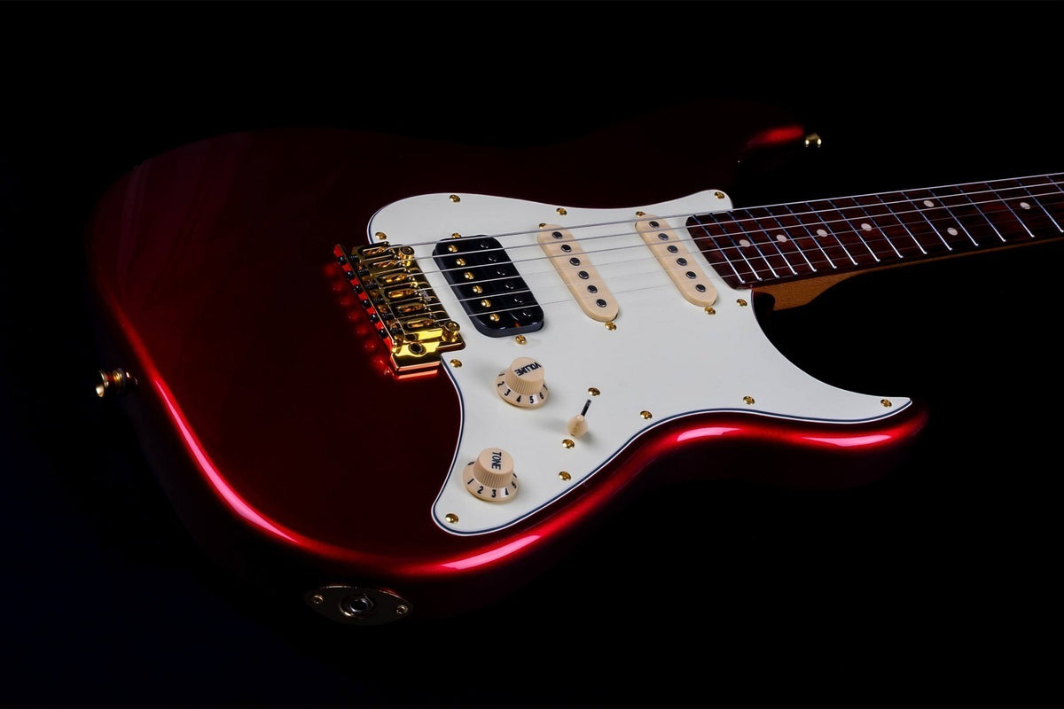 JET Guitars JS-480 WR G – elektrische gitaar – S-stijl HSS Wijnrood/Goud hardware, palissander toets