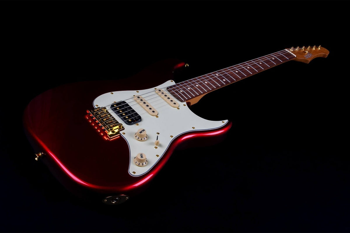JET Guitars JS-480 WR G – elektrische gitaar – S-stijl HSS Wijnrood/Goud hardware, palissander toets