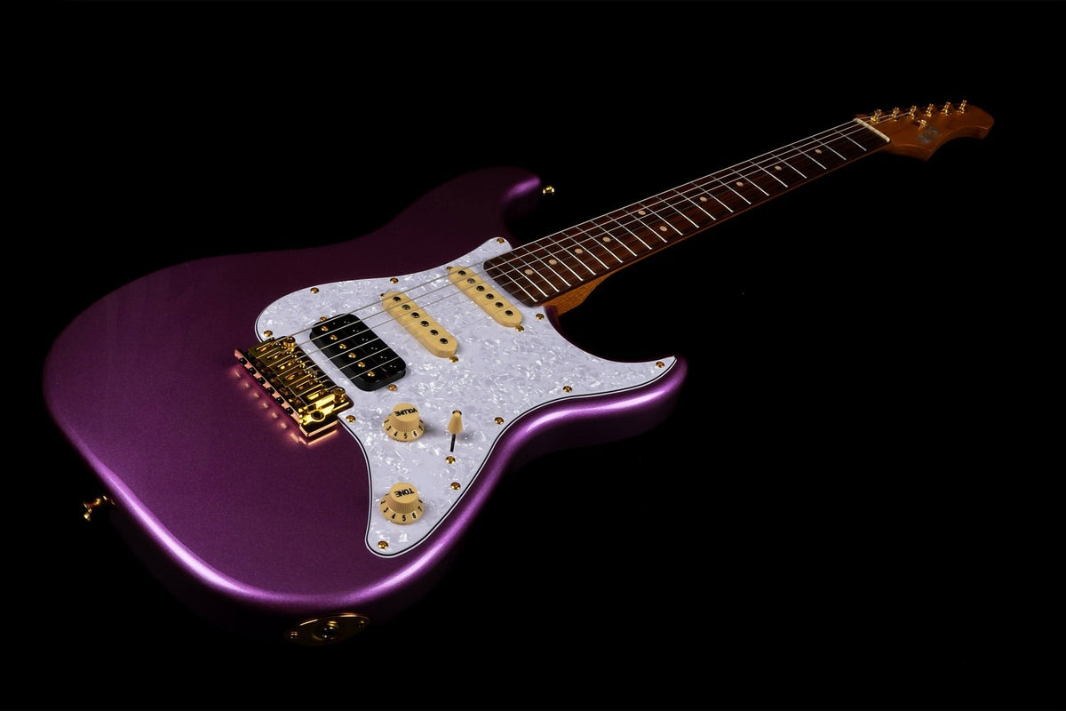JET Guitars JS-480 VI G – elektrische gitaar – S-stijl HSS Violet/Goud hardware, palissander toets