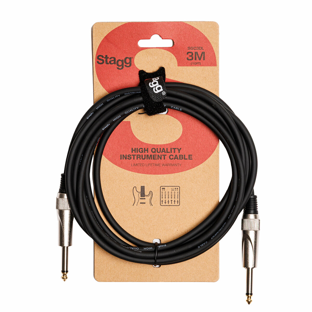 Stagg SGC3DL instrumentkabel jack/jack (m/m), 3 m, heavy-duty pluggen, S-serie