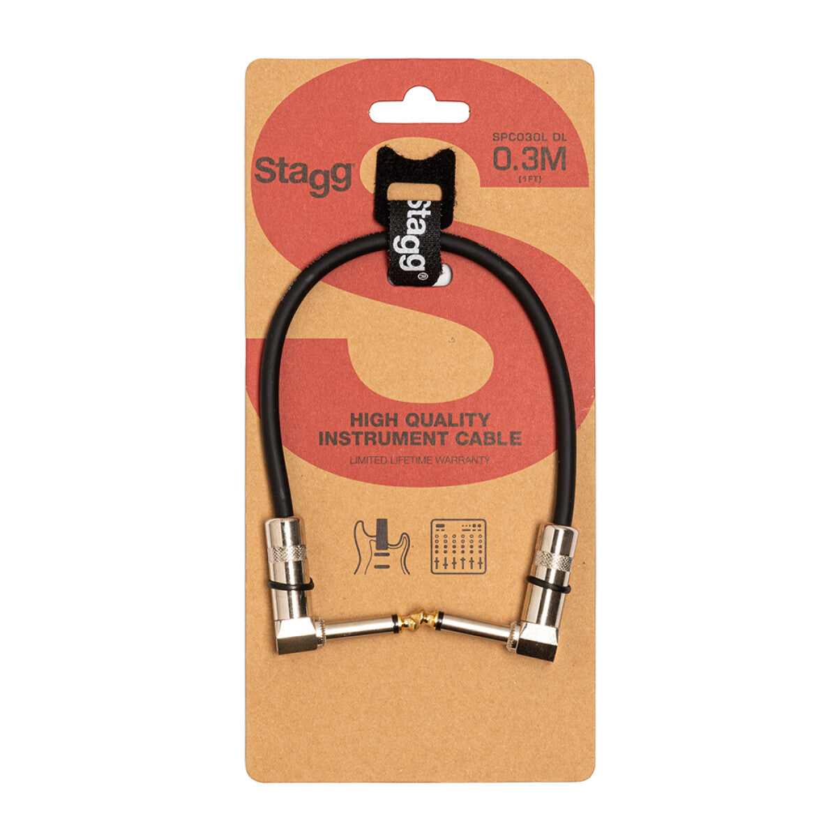 Stagg SPC030L DL mono patchkabel, jack/jack (m/m, haaks model, metaal), 30 cm