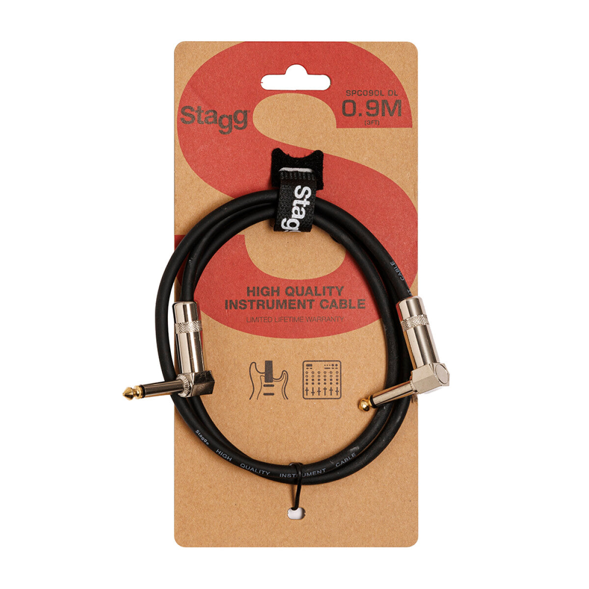 Stagg SPC090L DL mono patchkabel, jack/jack (m/m, haaks model, metaal), 90 cm