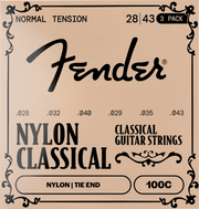 Fender F-100-3 100 Nylon klassieke gitaarsnaren 28-43 Clear/Silver met knoopeinde 3-pack