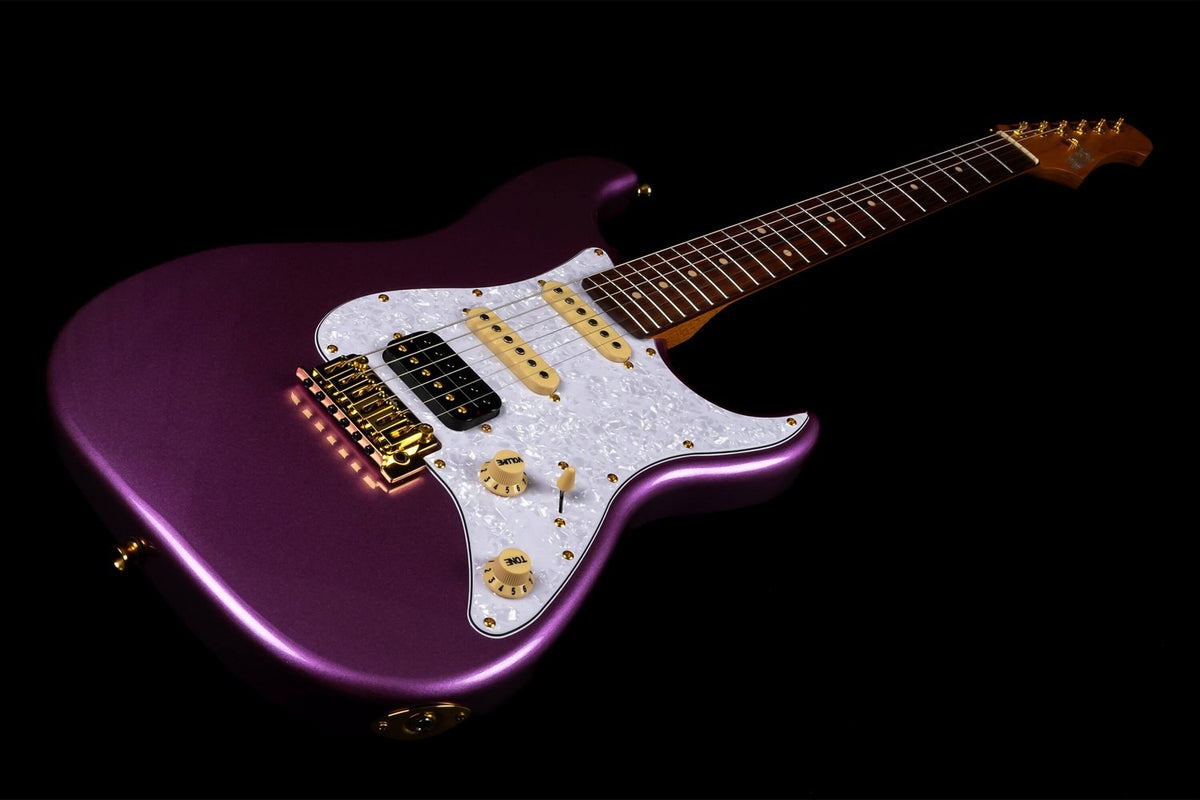 JET Guitars JS-480 VI G – elektrische gitaar – S-stijl HSS Violet/Goud hardware, palissander toets