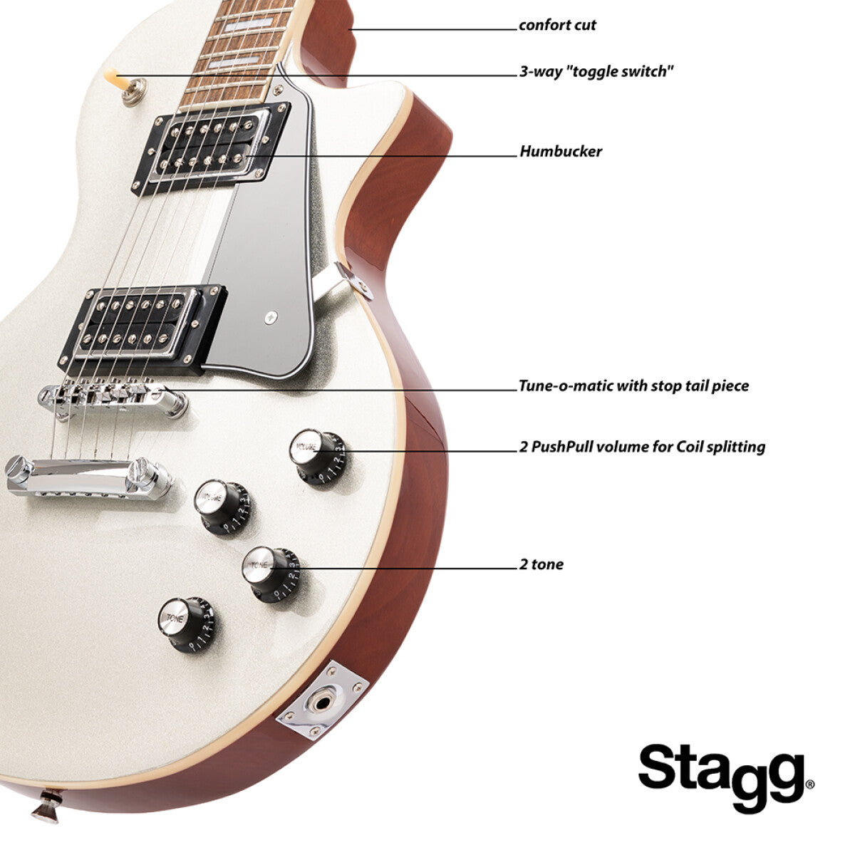 Stagg SEL-STD SILVER elektrische gitaar Silver Top