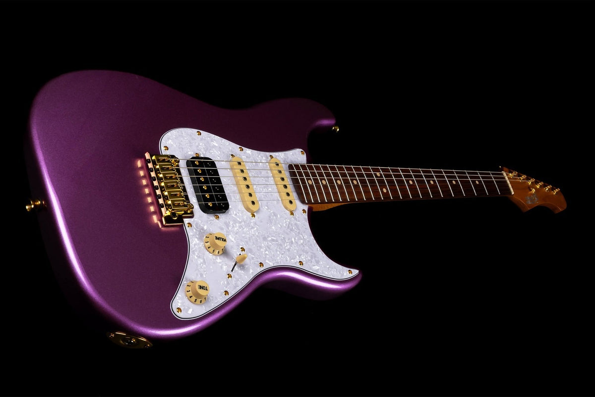 JET Guitars JS-480 VI G – elektrische gitaar – S-stijl HSS Violet/Goud hardware, palissander toets