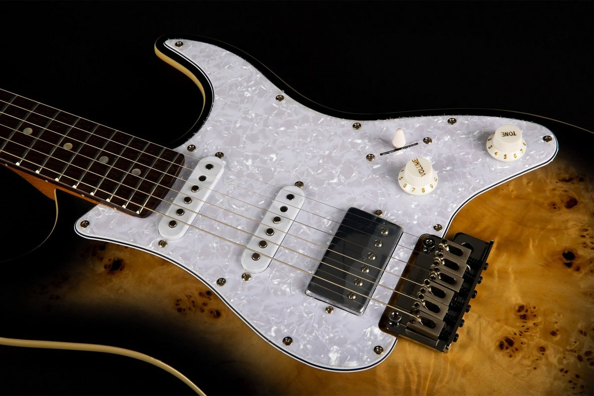JET Guitars JS-450Q TB R – elektrische gitaar – S-stijl HSS transp. bruin, palissander toets