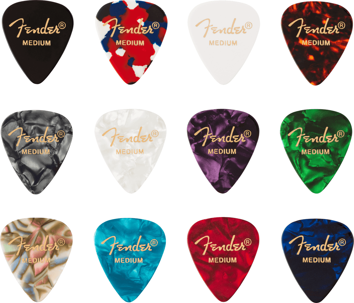 Fender 0980300300 Celluloid Medley 351 Shape Plectrums Medium 12-Pack