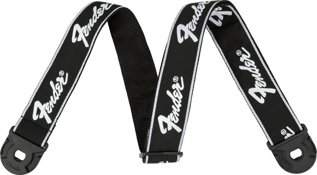 Fender 0990629008 Gitaarband 2 inch Zwart met Wit Running Logo