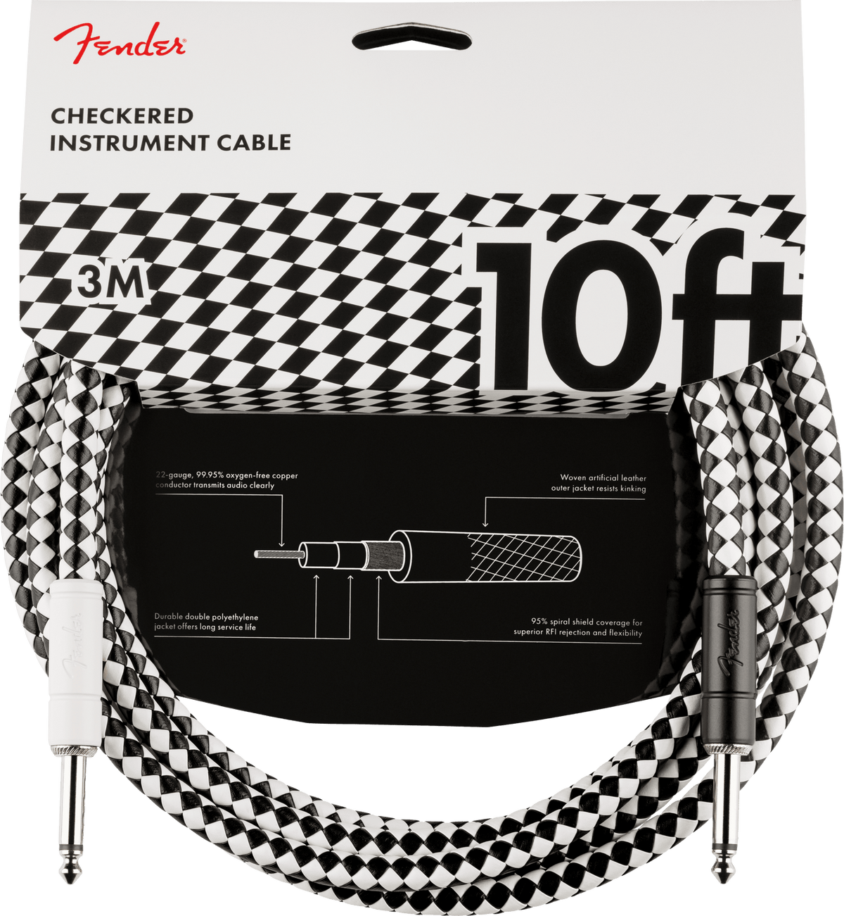 Fender 10ft instrument cable, 10ft, checkerboard