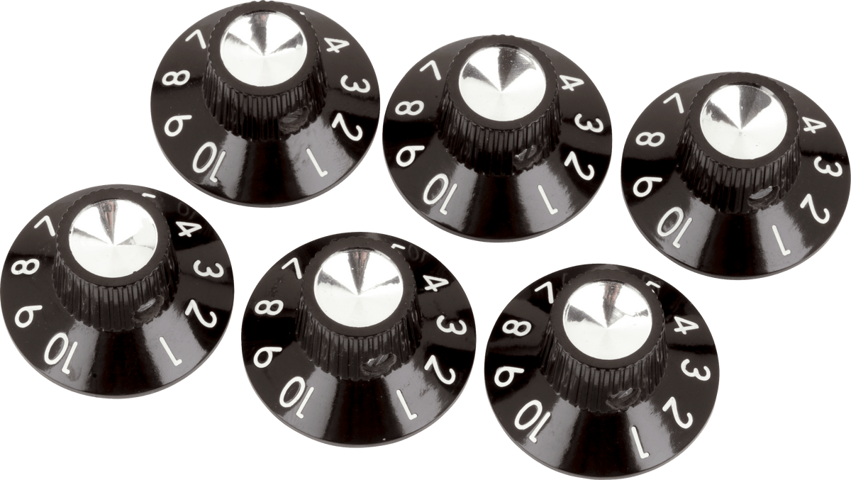 Fender 0990930000 Pure Vintage Black/Silver Skirted versterkerknoppen zwart/zilver set van 6