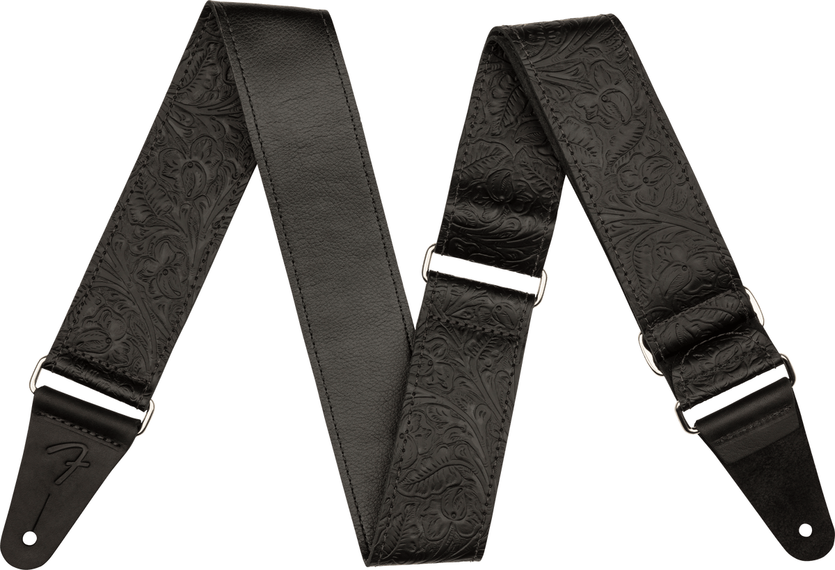 Fender 0996970006 Gitaarband 2 inch Bewerkt Leer Zwart