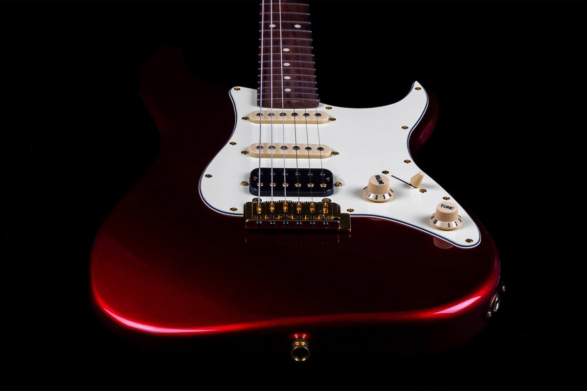 JET Guitars JS-480 WR G – elektrische gitaar – S-stijl HSS Wijnrood/Goud hardware, palissander toets