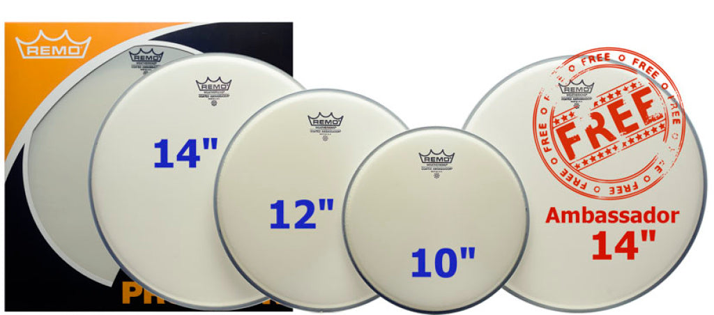 Remo - PP-0110-BA - ProPack (10", 12", 14" Ambassador Coated + FREE 14" BA-0114-00)
