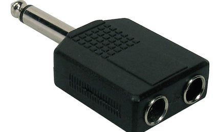 adaptor, 2x 6,3 jack female mono, 6,3mm jack male mono