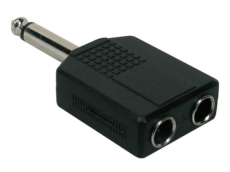 adaptor, 2x 6,3 jack female mono, 6,3mm jack male mono