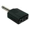 adaptor, 2x 6,3 jack female mono, 6,3mm jack male mono