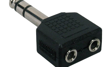 adaptor, 2 x 3,5 jack female stereo, 6,3mm jack male stereo