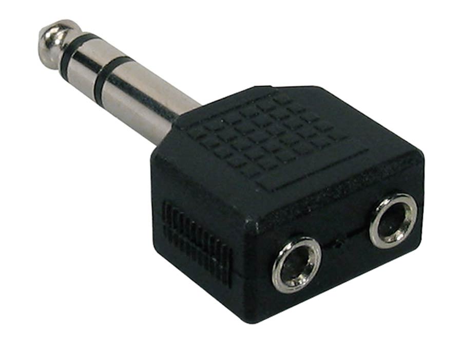 adaptor, 2 x 3,5 jack female stereo, 6,3mm jack male stereo