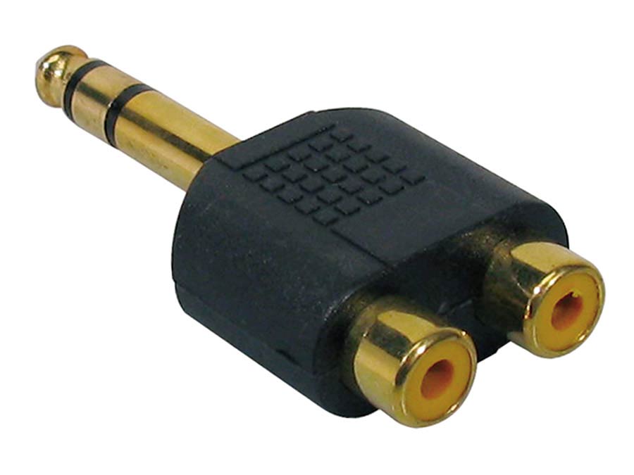 adaptor, 2 x RCA female, 6,3mm jack male stereo