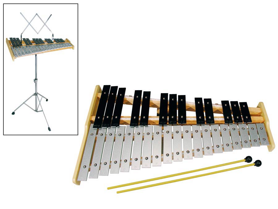 glockenspiel, 32 notes, F-C, with stand