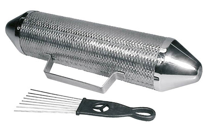 guira shaker, metal, torpedo model, chrome plated, with brush