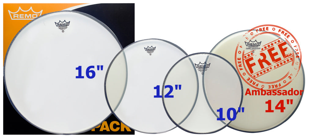 Remo - PP-2320-BA - Pro pack (10", 12", 16" Ambassador and free 14" Ambassador)