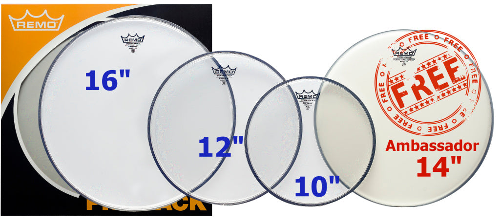 Remo - PP-1860-BE - Pro Pack (10", 12", 16" Emperor clear + free 14" Ambassador coated)