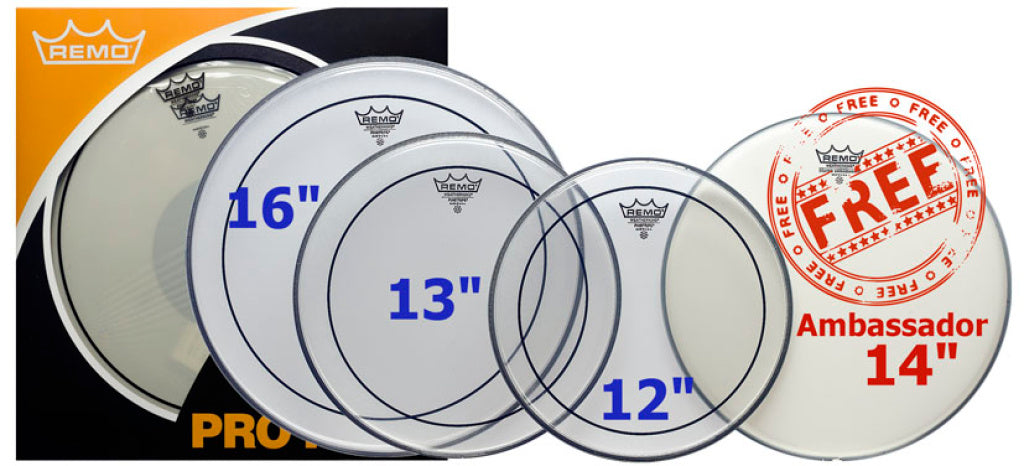 Remo - PP-0320-PS - ProPack (12", 13", 16" Pinstripe Clear + FREE 14" BA-0114-00)