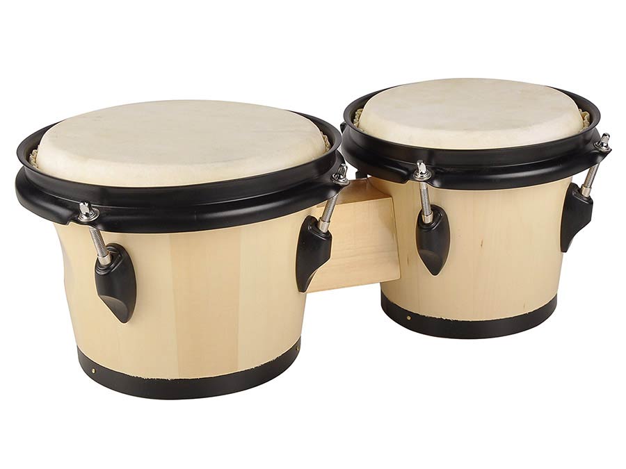 bongo, hardwood, 6,8"+7,8", rawhide skins, chrome hardware, natural light & dark