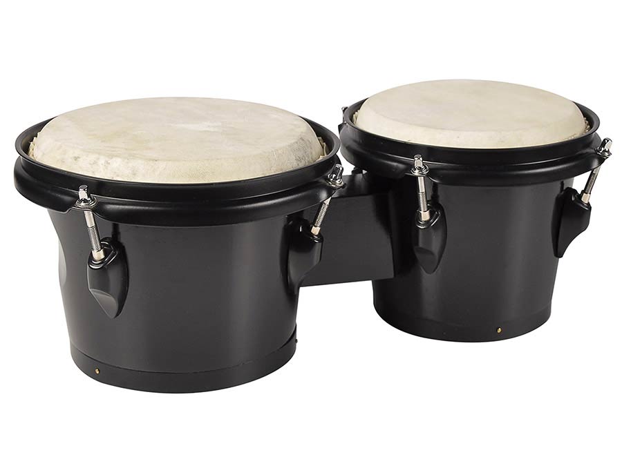 bongo, hardwood, 6,8"+7,8", rawhide skins, black hardware, black