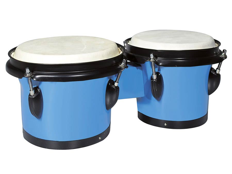 bongo, hardwood, 6,8"+7,8", rawhide skins, black hardware, blue