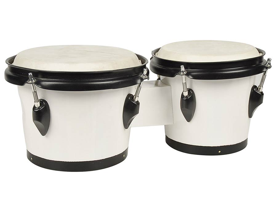 bongo, hardwood, 6,8"+7,8", rawhide skins, black hardware, white