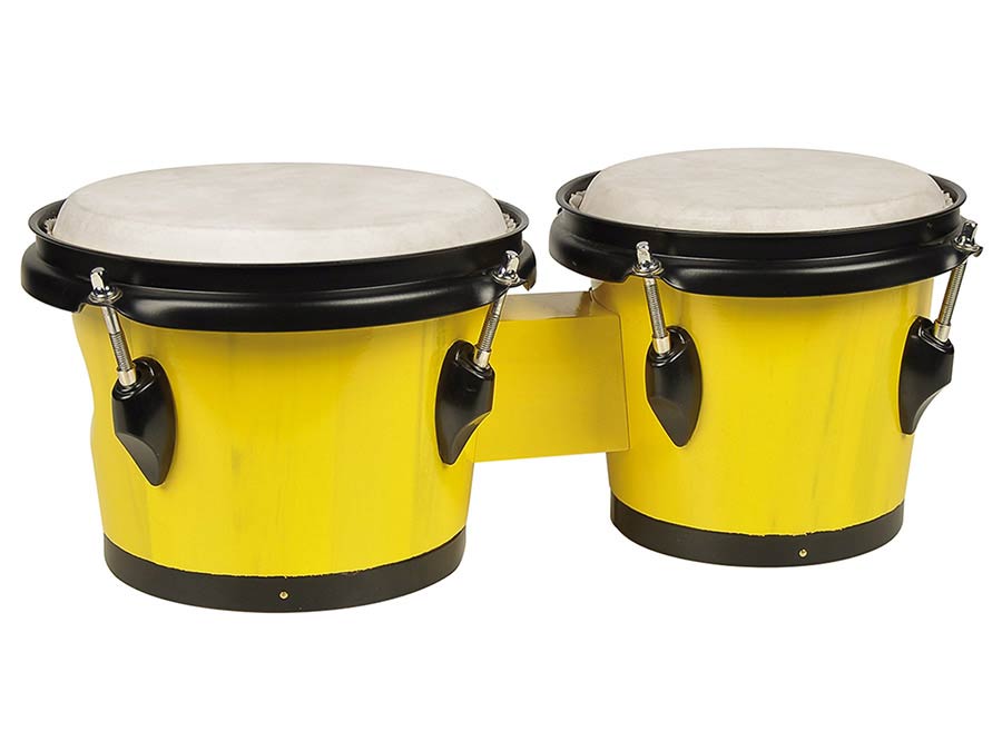 bongo, hardwood, 6,8"+7,8", rawhide skins, black hardware, yellow