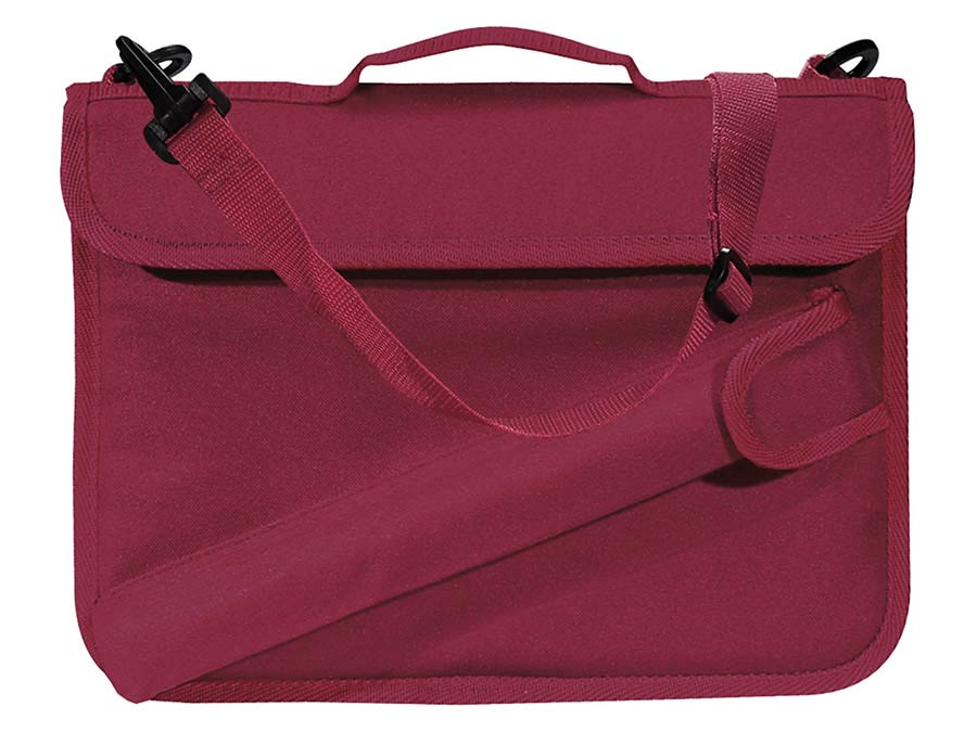 sheet music bag, with recorder pocket, dark red