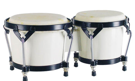 bongo, hardwood, 6,85"+7,95", rawhide skins, black hardware, white