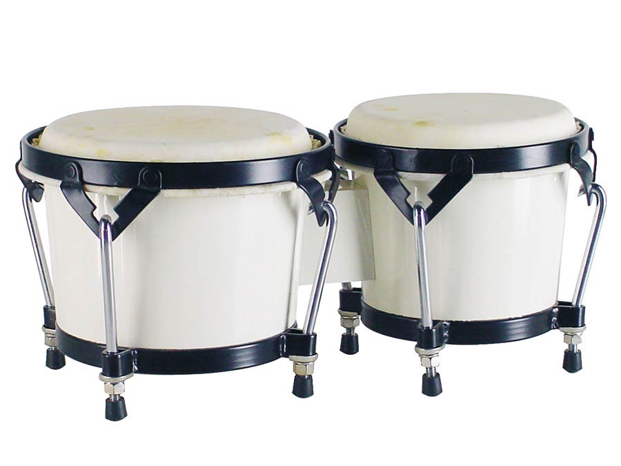 bongo, hardwood, 6,85"+7,95", rawhide skins, black hardware, white