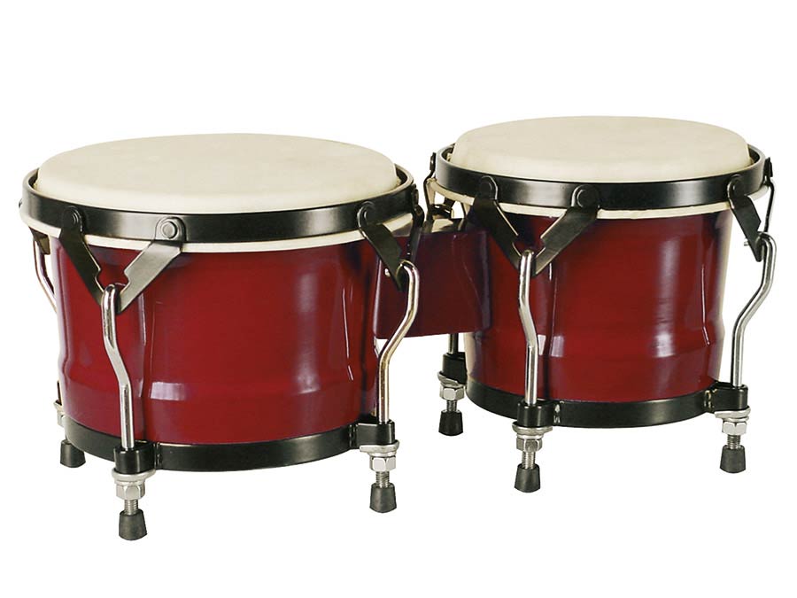 bongo, hardwood, 6,85"+7,95", rawhide skins, black hardware, red