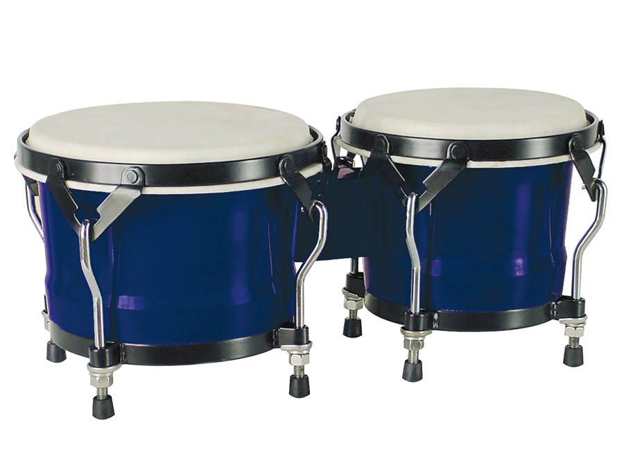 bongo, hardwood, 6,85"+7,95", rawhide skins, black hardware, blue