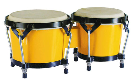 bongo, hardwood, 6,85"+7,95", rawhide skins, black hardware, yellow