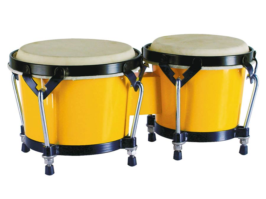 bongo, hardwood, 6,85"+7,95", rawhide skins, black hardware, yellow