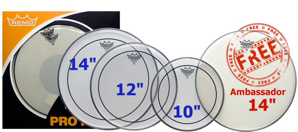 Remo - PP-0110-PS - ProPack (10", 12", 14" Pinstripe Clear + FREE 14" BA-0114-00)