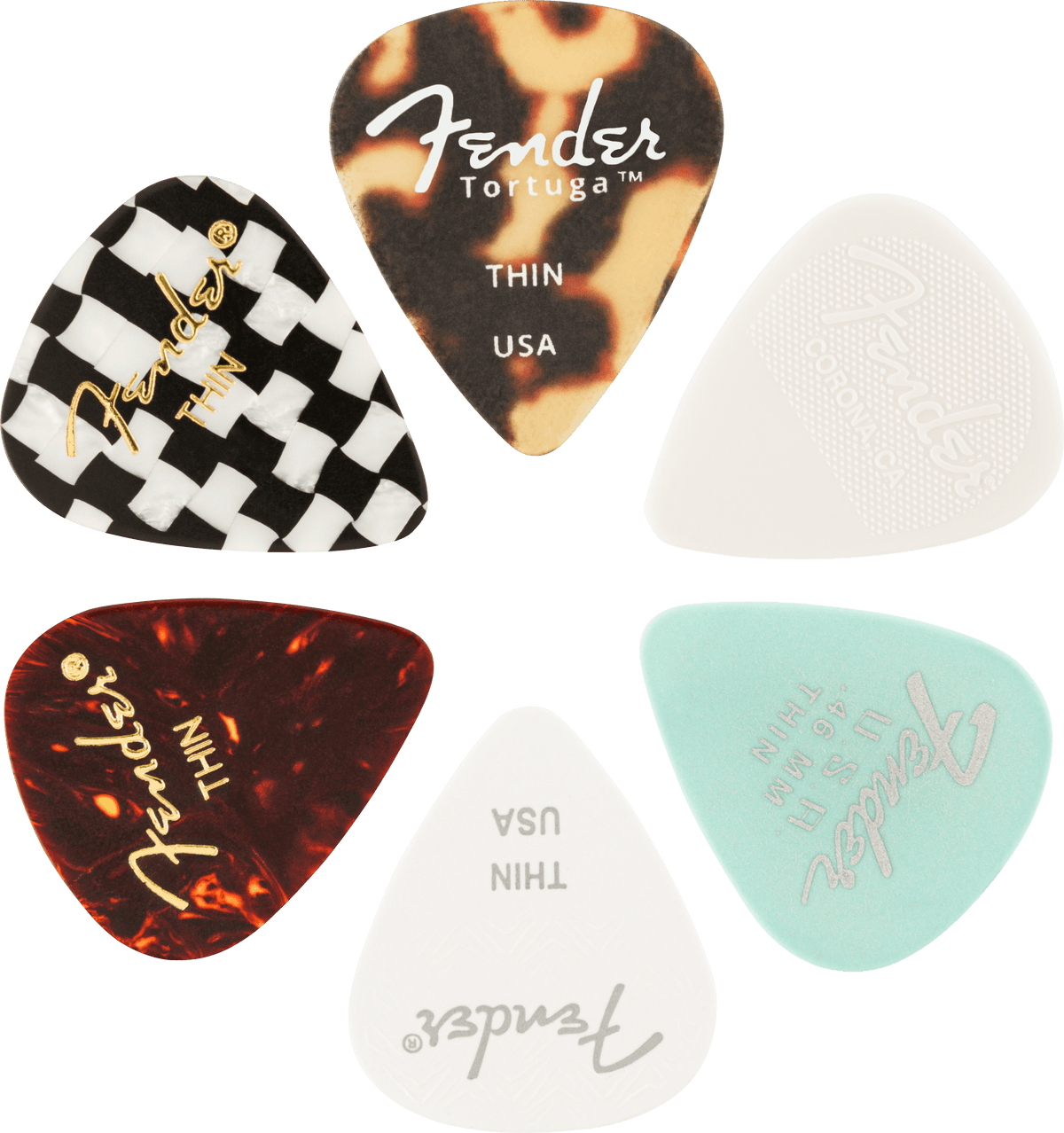 Fender 1980100100 Material Medley 351 Shape Plectrums Thin 6-Pack