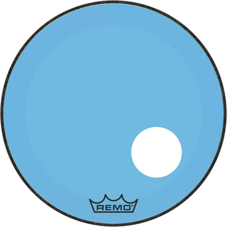 Remo - P3-1322-CT-BUOH - Powerstroke 3 Colortone bass drumhead, blue, 22", with 5" offset hole