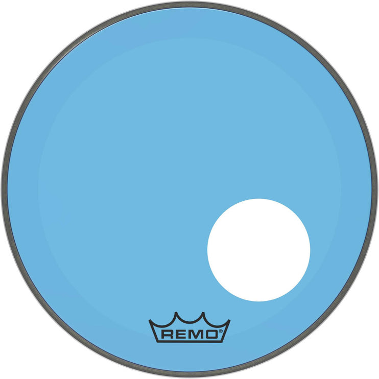 Remo - P3-1318-CT-BUOH - Powerstroke 3 Colortone bass drumhead, blue, 18", with 5" offset hole