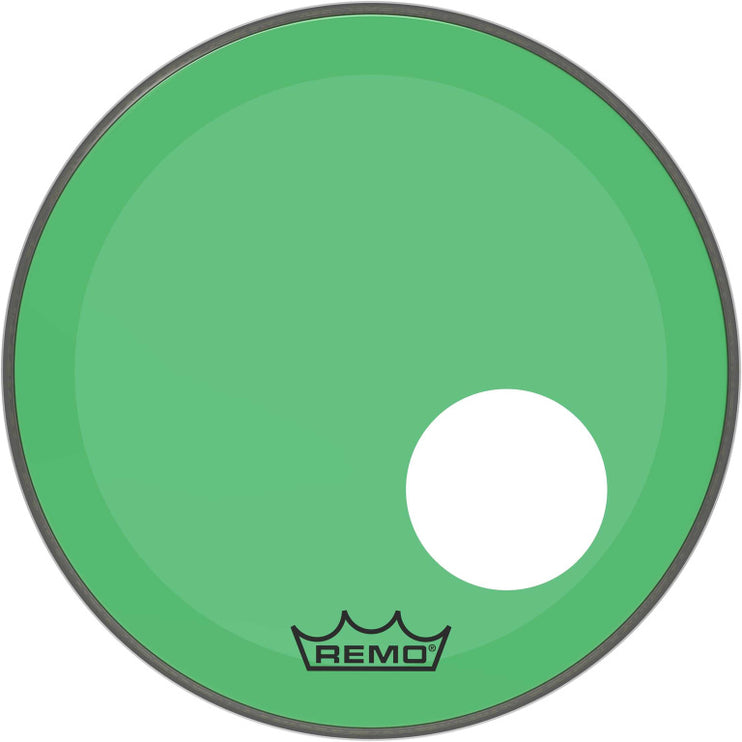 Remo - P3-1318-CT-GNOH - Powerstroke 3 Colortone bass drumhead, green, 18", with 5" offset hole